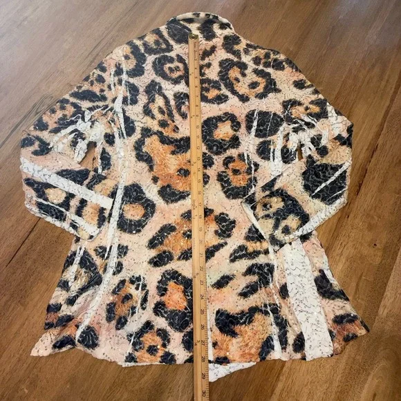 Leopard Lace Jacket Artsy Hippie Boho XL Sequins Animal Print Blazer Origami - Picture 16 of 16